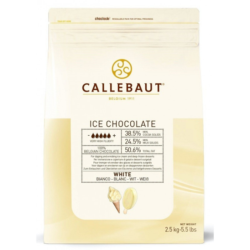 2,5kg ICE CHOCOLATE WHITE 38,5% ICE-50-WNV-552 Biała czekolada do lodów Callebaut 2,5kg ICE CHOCOLATE WHITE 38,5% ICE-50-WNV-552 Biała czekolada do lodów Callebaut