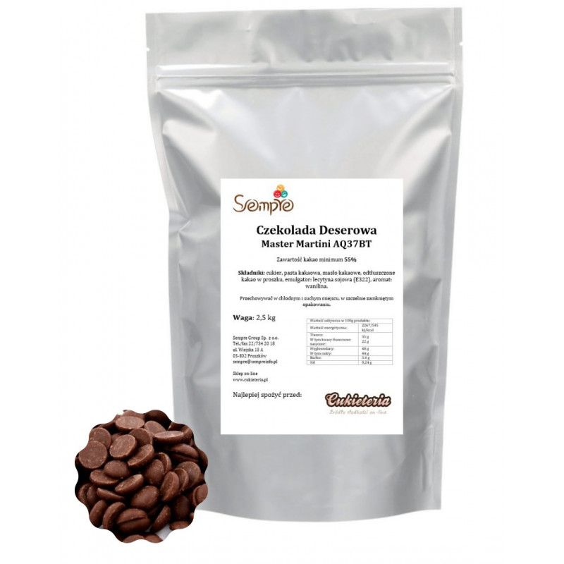 2,5kg Czekolada CIEMNA/DESEROWA 55% AQ37BT Master Martini 2,5kg Czekolada CIEMNA/DESEROWA 55% AQ37BT Master Martini
