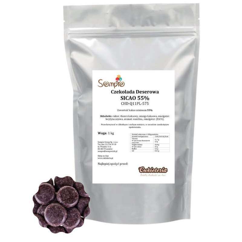 1kg Czekolada CIEMNA/DESEROWA CHD-Q11PL-575 SICAO 55% Barry Callebaut