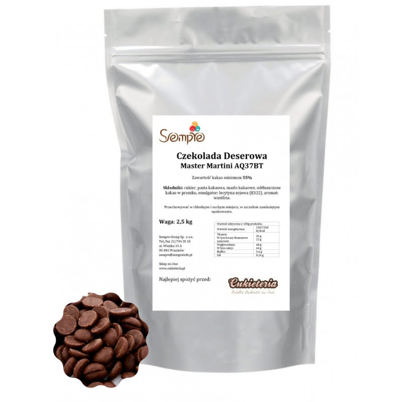 1kg Czekolada CIEMNA/DESEROWA 55% AQ37BT Master Martini 1kg Czekolada CIEMNA/DESEROWA 55% AQ37BT Master Martini