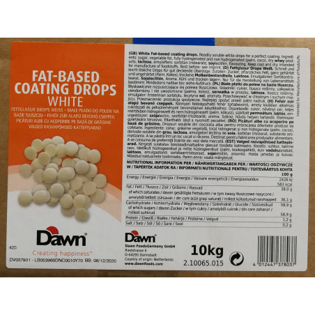 10kg FAT-BASED COATING DROPS WHITE drobne dropsy z BIAŁEJ czekolady (polewa niewymagająca temperowania) Dawn