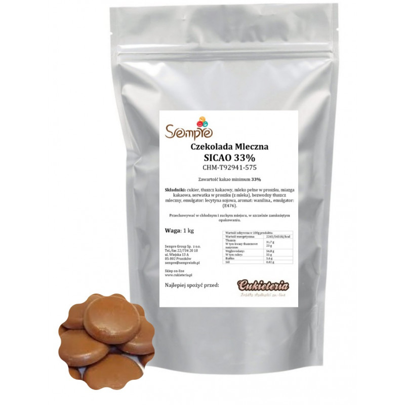 1kg Czekolada MLECZNA CHM-T92941-575 SICAO 33% Barry Callebaut 1kg Czekolada MLECZNA CHM-T92941-575 SICAO 33% Barry Callebaut