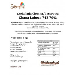 1kg Czekolada CIEMNA/DESEROWA Ghana 70% 742 Lubeca