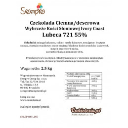 2,5kg Czekolada CIEMNA/DESEROWA Wybrzeże Kości Słoniowej IVORY COAST 55% 721 Lubeca