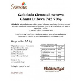 2,5kg Czekolada CIEMNA/DESEROWA Ghana 70% 742 Lubeca
