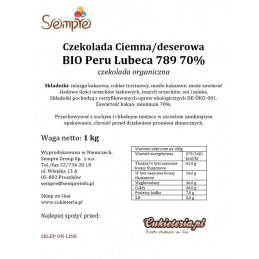 1kg Czekolada CIEMNA/DESEROWA Organiczna BIO PERU 70% 789 Lubeca