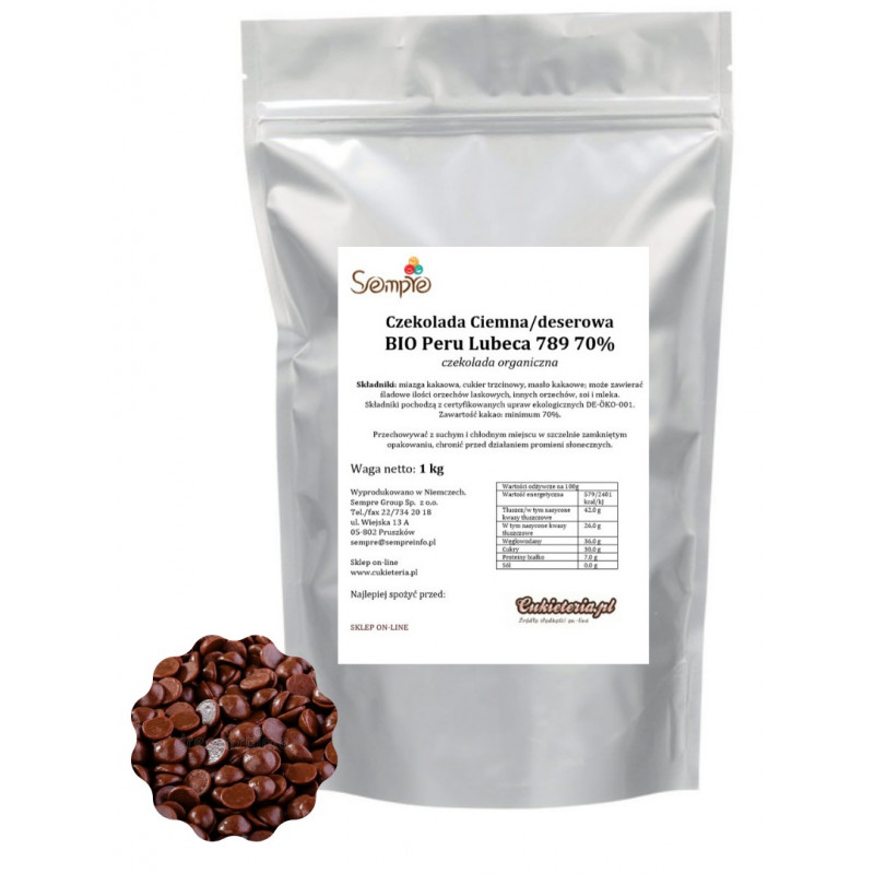 1kg Czekolada CIEMNA/DESEROWA Organiczna BIO PERU 70% 789 Lubeca 1kg Czekolada CIEMNA/DESEROWA Organiczna BIO PERU 70% 789 Lubeca