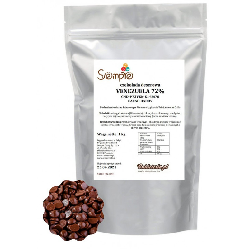 1kg Czekolada 72% Origine VENEZUELA CIEMNA CHD-P72VEN-E1-U70 Cacao Barry 1kg Czekolada 72% Origine VENEZUELA CIEMNA CHD-P72VEN-E1-U70 Cacao Barry