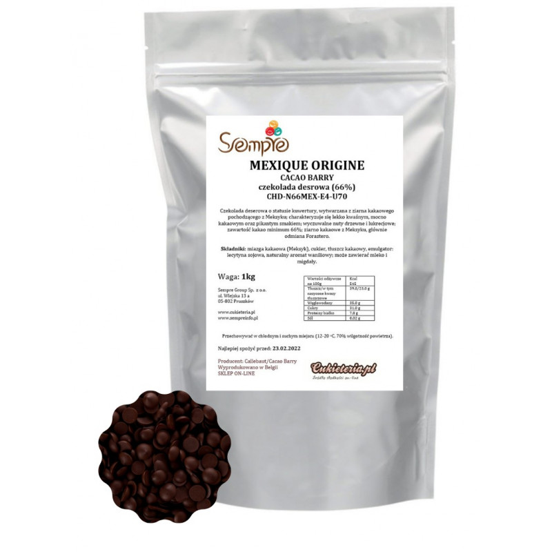 1kg Czekolada 66% Origine MEXIQUE CIEMNA CHD-N66MEX-E4-U70 Cacao Barry 1kg Czekolada 66% Origine MEXIQUE CIEMNA CHD-N66MEX-E4-U70 Cacao Barry