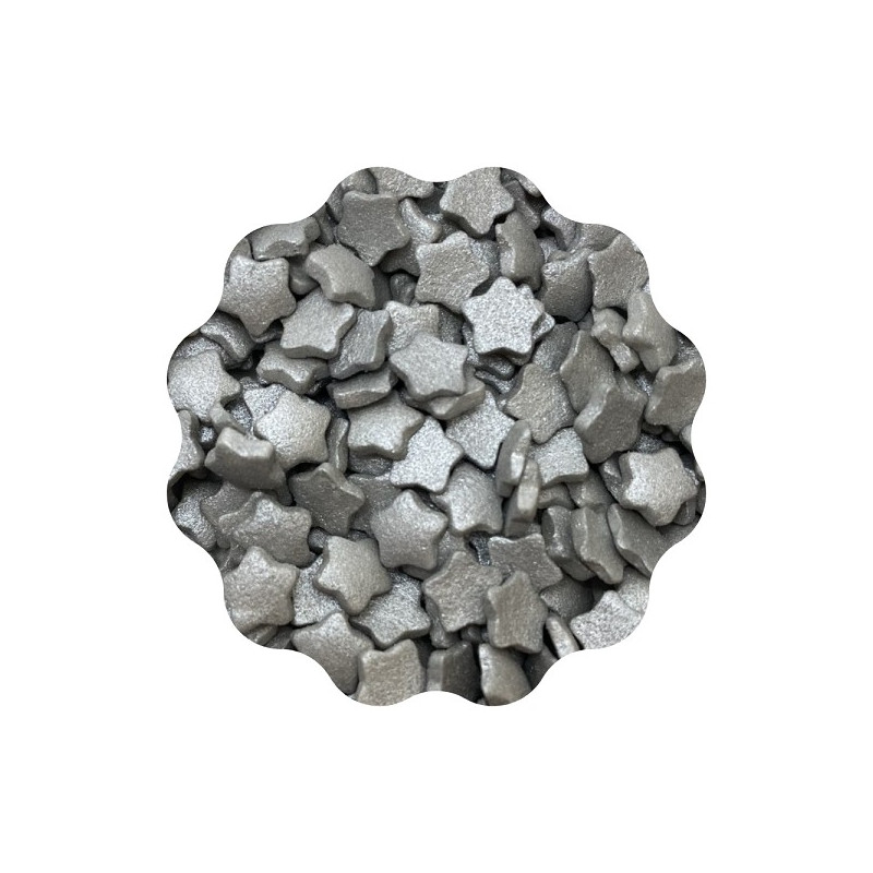 50g GWIAZDKI SREBRNE perłowe konfetti cukrowe 6 mm 5017/B Dekorpol