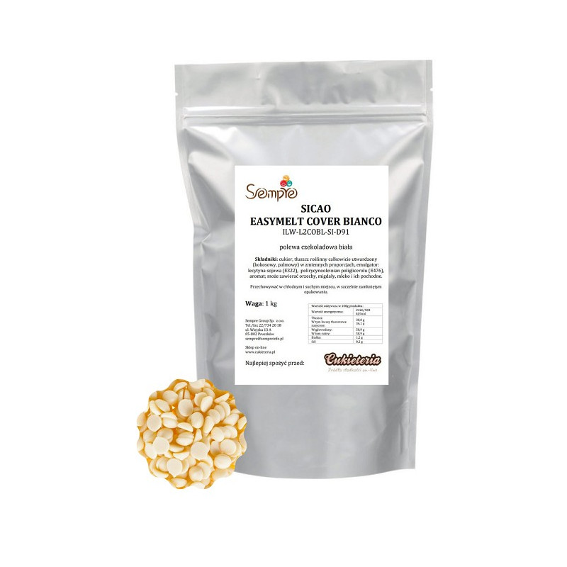 1kg EASYMELT COVER BLANCO polewa na bazie białej czekolady ILW-L2COBL-SI-D91 SICAO 1kg EASYMELT COVER BLANCO polewa na bazie białej czekolady ILW-L2COBL-SI-D91 SICAO