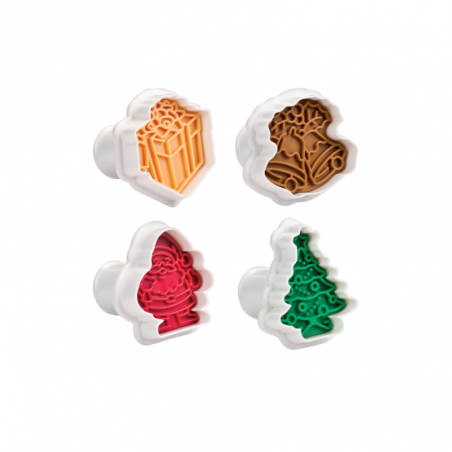 4szt. Wykrawacze do Ciasta z Pieczątką CHOINKA/MIKOŁAJ/DZWONECZKI/PREZENT 630857 Tescoma