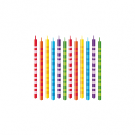 zestaw kolorowych świeczek z podstawkami idealnych do dekoracji tortów dla dzieci