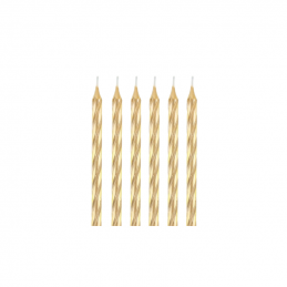 zestaw złotych świeczek z podstawkami idealnych do dekoracji tortów