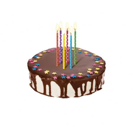 zestaw kolorowych świeczek z podstawkami idealnych do dekoracji tortów dla dzieci