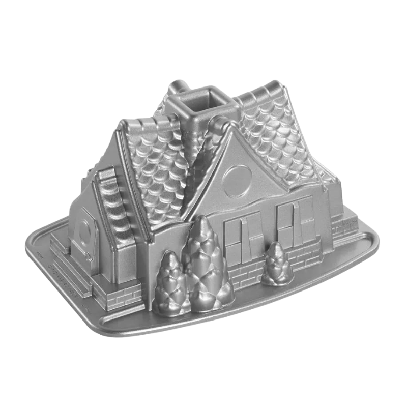 aluminiowa forma do tworzenia świątecznych wypieków w kształcie domku idealnie sprawdzi się do wypieku piernika lub babki
