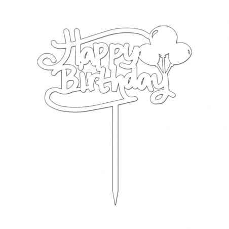 Topper Happy Birthday z Balonami BIAŁY 051B Sweet Decor