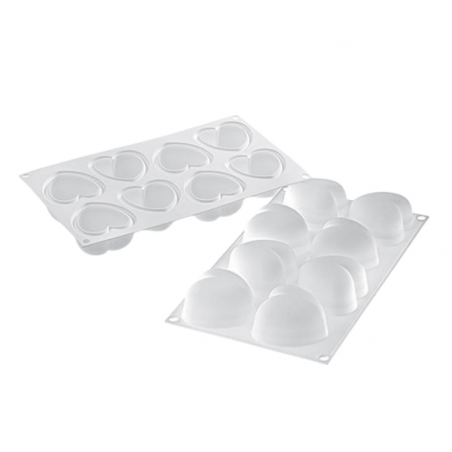 Amorini 100 Silikomart - forma silikonowa z wykrojnikiem do deserów - serce - dł. 63 x wys. 39 mm / poj. 100 ml x 8 porcji