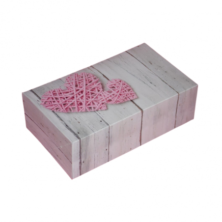 Pudełko Szare drewno z Różowym Serduszkiem 250/150/80 mm LIV