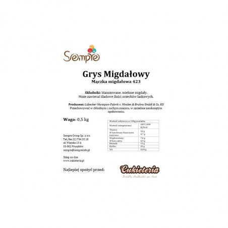 0,5kg GRYS MIGDAŁOWY (z migdałów kalifornijskich) 423 Lubeca