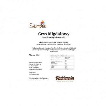 0,5kg GRYS MIGDAŁOWY (z migdałów kalifornijskich) 423 Lubeca