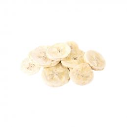 w skład chrupiącej mieszanki wchodzą liofilizowane plasterki banana