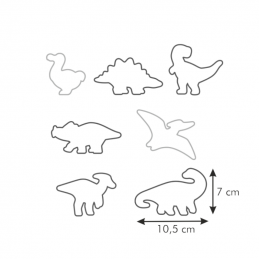 zestaw foremek z tworzywa w kształcie dinozaurów przeznaczone dla najmłodszych cukierników