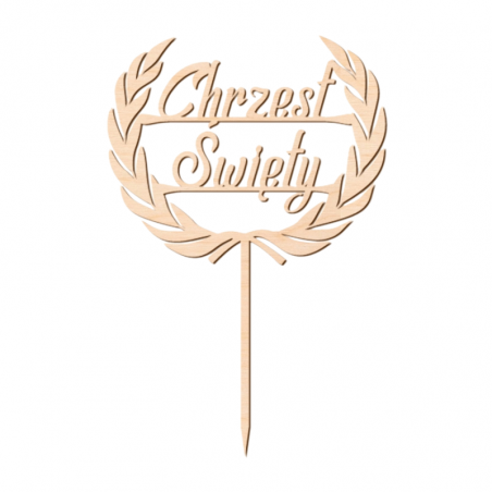 wyjątkowa dekoracja w naturalnym kolorze drewna idealna na tort z okazji chrztu świętego