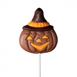 halloween'owy lizak w kształcie dyni w kapeluszu z mlecznej czekolady