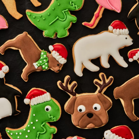 stalowa foremka do wykrawania pierniczków z wzorem - niedźwiedź w czapce mikołaja