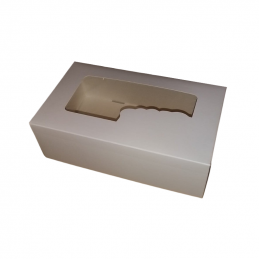 jednorazowe tekturowe pudełko z dekoracyjnym okienkiem do pakowania wyrobów cukierniczych