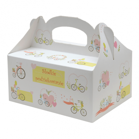 ozdobne pudełko samoskładające z rączką - idealne do pakowania ciast i tortów dla gości