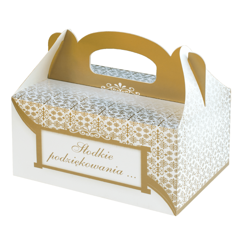 ozdobne pudełko samoskładające z rączką - idealne do pakowania ciast i tortów dla gości