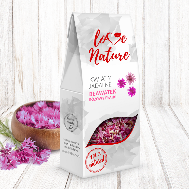 op. 10 g BŁAWATEK RÓŻOWY PŁATKI KWIATY JADALNE LOVE NATURE - suszone płatki kwiatów do dekoracji cukierniczych
