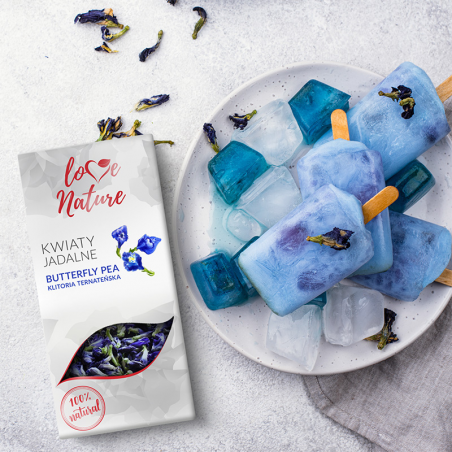 aromatyczne i bardzo dekoracyjne suszone płatki klitori - kwiaty jadalne