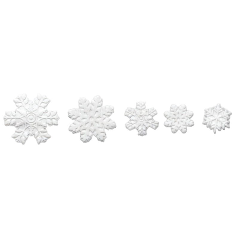 dekoracja cukrowa - śnieżynki w pięciu wzorach i rozmiarach