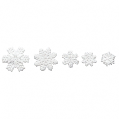 dekoracja cukrowa - śnieżynki w pięciu wzorach i rozmiarach