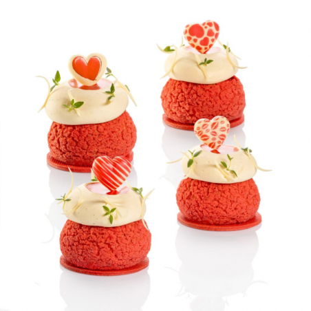 wypukłe serca z nadrukiem w czterech wzorach - walentynkowa dekoracja z barwionej białej czekolady