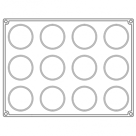 PX4334S Round Pavoni - zestaw forma silikonowa z wykrojnikiem - śr. 74 x wys. 15 mm / poj. 64 ml x 12 porcji