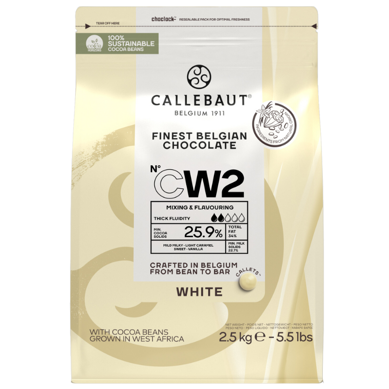 biała czekolada CW2 od Callebaut ten sam smak, ta sama jakość i zupełnie nowe, lepsze opakowanie