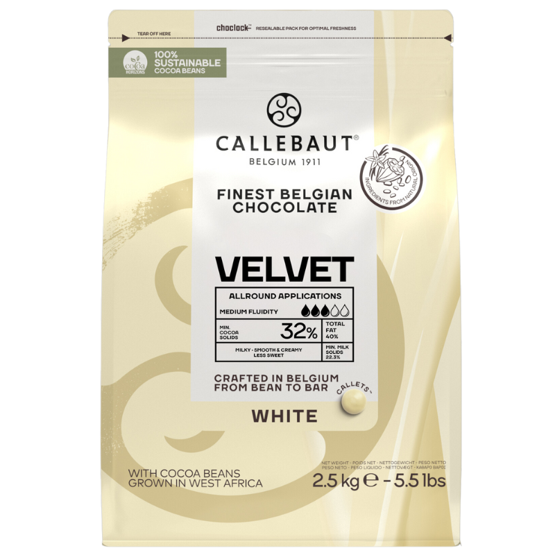 biała czekolada Velvet od Callebaut ten sam smak, ta sama jakość i zupełnie nowe, lepsze opakowanie