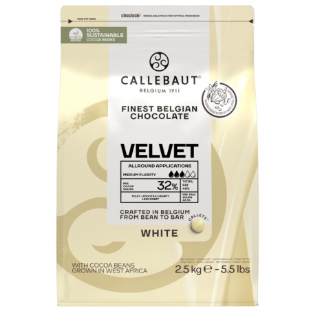 biała czekolada Velvet od Callebaut ten sam smak, ta sama jakość i zupełnie nowe, lepsze opakowanie