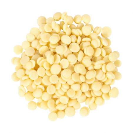 op. 1 kg COCOA BUTTER 2371 BARIMA ARTISANAL rafinowany i dezodoryzowany tłuszcz kakaowy w postaci pastylek o śr. 8 mm