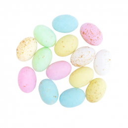 dekoracyjne cukrowe jajka z marmurkowym wzorem i kremowym nadzieniem o smaku orzechowo-czekoladowym