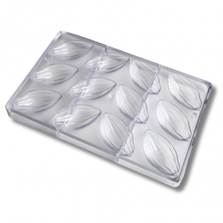 forma z poliwęglanu do pralin w kształcie ziarna kakaowca o długości 75 mm