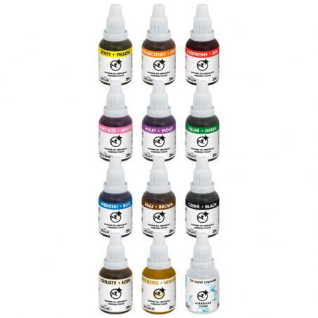 zestaw startowy barwników do aerografu w małych opakowaniach z czyścikiem w zestawie