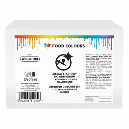 zestaw startowy barwników do aerografu w małych opakowaniach z czyścikiem w zestawie