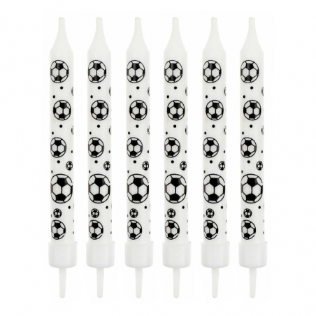 zestaw świeczek urodzinowych na tort z podstawkami z nadrukiem piłek do piłki nożnej