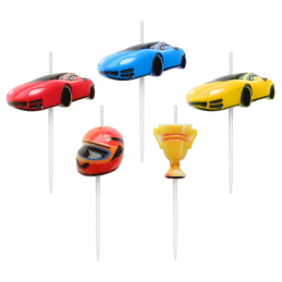pikery wyścigi samochodowe - dekoracyjne świeczki urodzinowe na wykałaczkach
