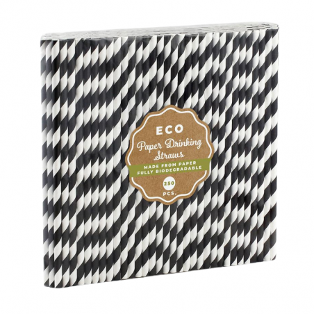 biodegradowalne słomki papierowe do napojów - czarne paski